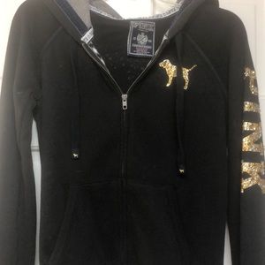 Pink rhinestone zip up hoodie